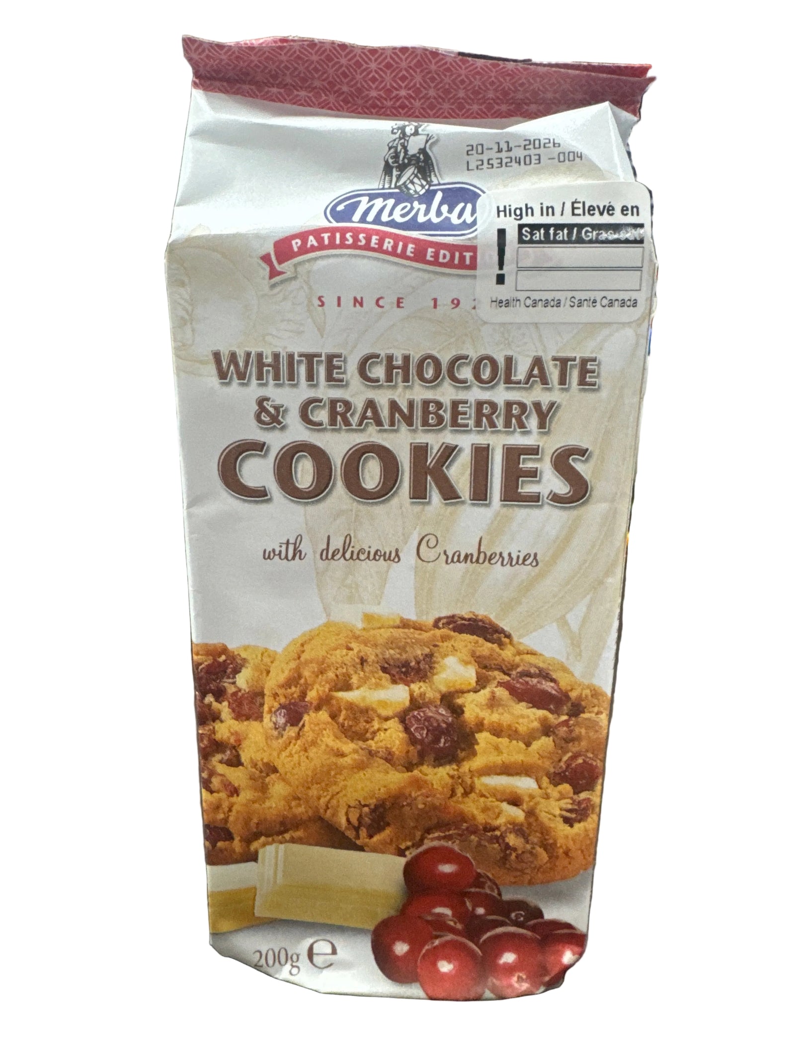 Merba White Chocolate & Cranberry Cookies 200g