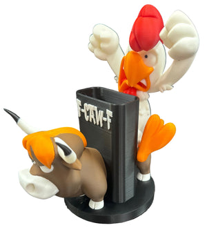 Crazy Chicken on Cows Back Pen Holder