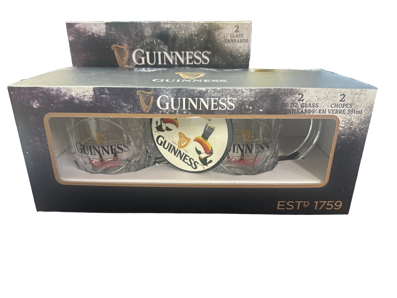 GUINNESS – 20oz glass Tankards 2 pack and coaster