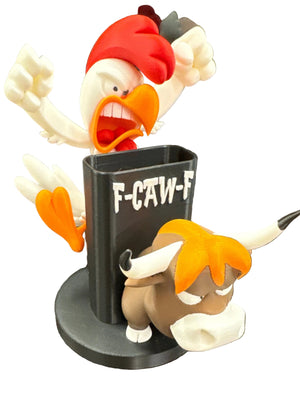 Crazy Chicken on Cows Back Pen Holder