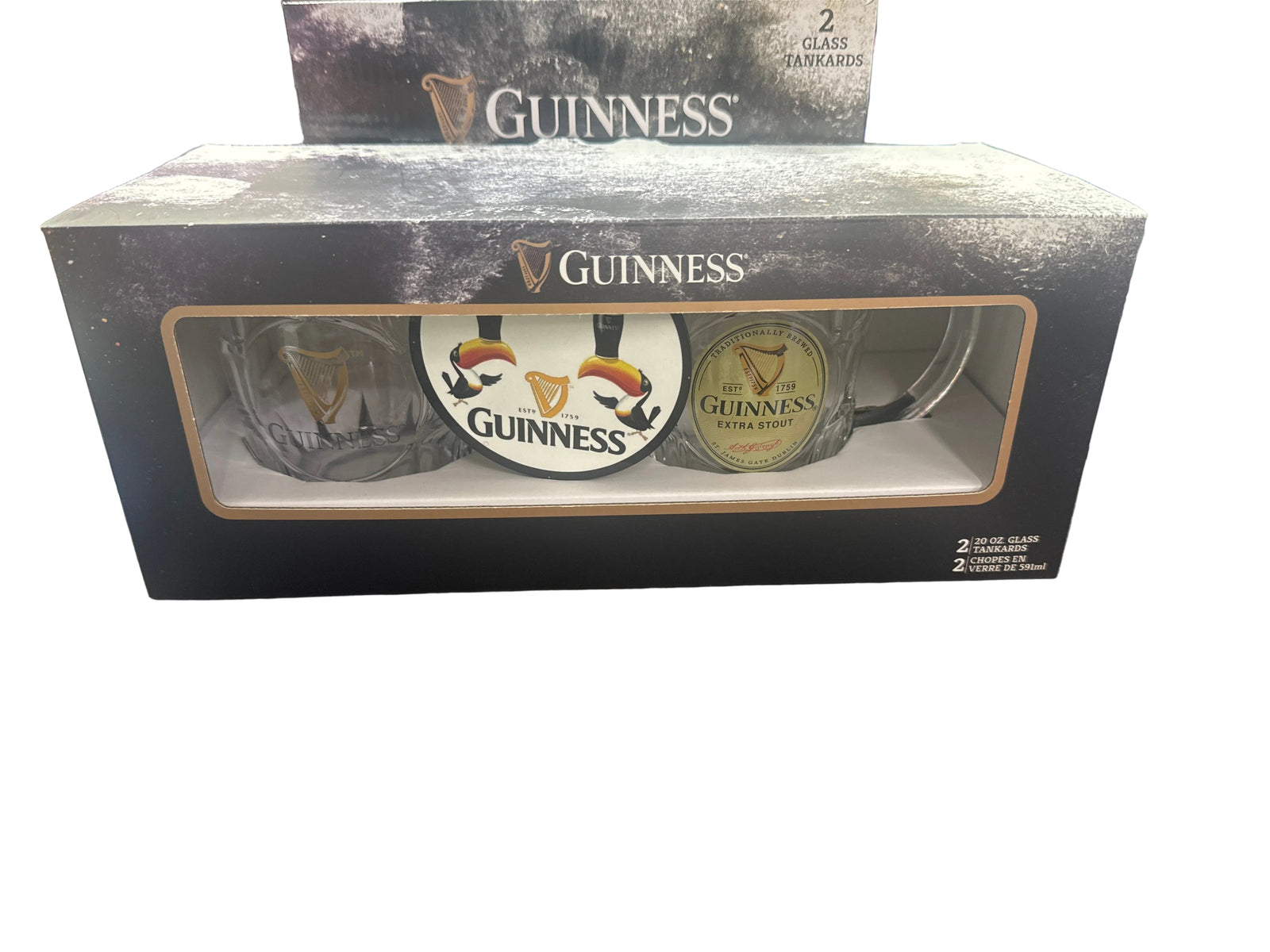 GUINNESS – 20oz glass Tankards 2 pack and coaster