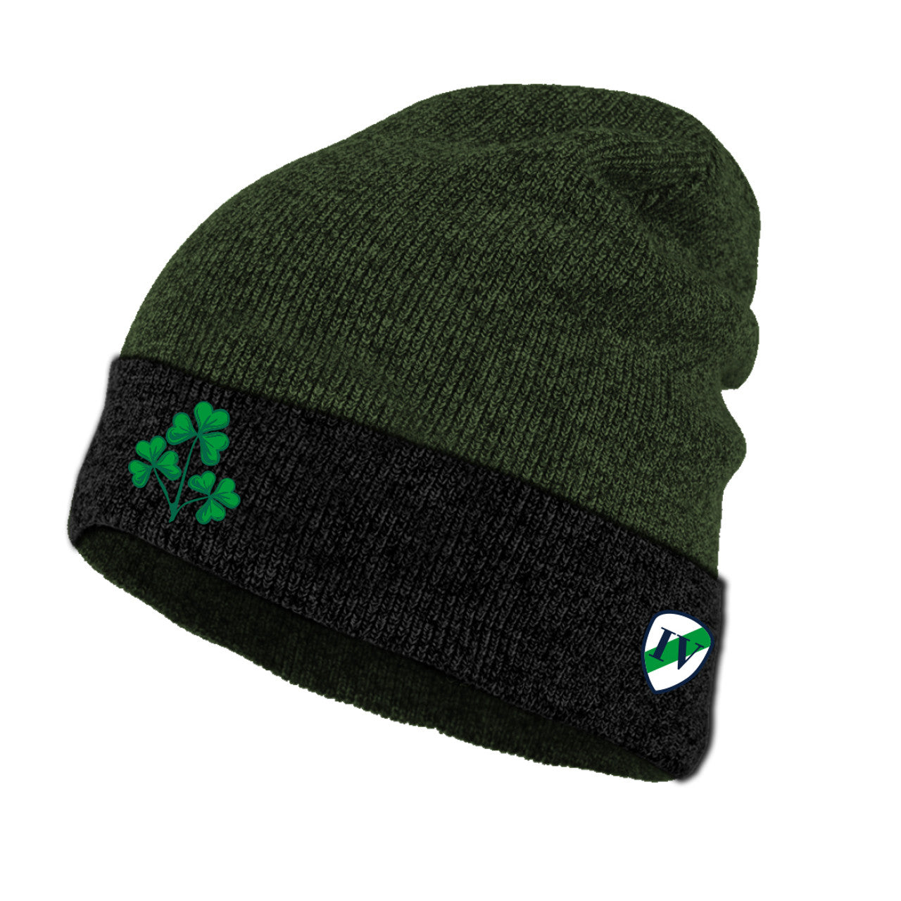 Lansdowne Black/Green Shamrock Turn Up Knit Hat