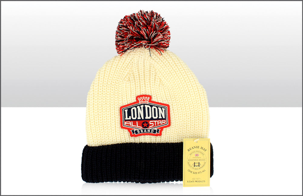 London All Star Cream Beanie Bobble Hat