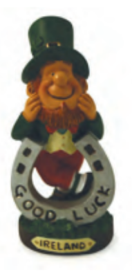 The Wee Folk Leprechaun Leaning Over Horseshoe