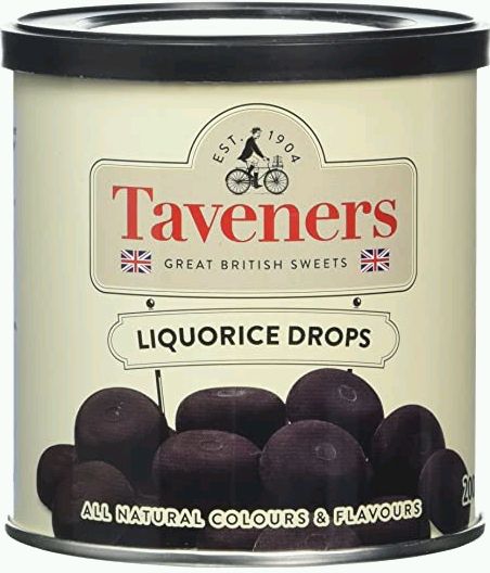 Taveners Liquorice Drops Travel Tin 200g