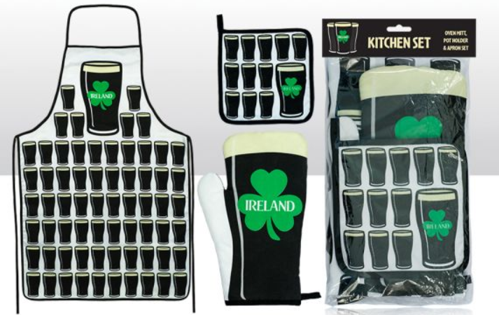 Irish Stout Oven Mitt, Pot Holder & Apron Set